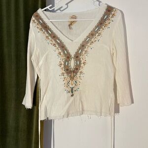 Turquoise Beaded Cream Top
